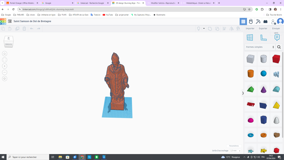 travail sur tinkdercad de la statue de st Samson
